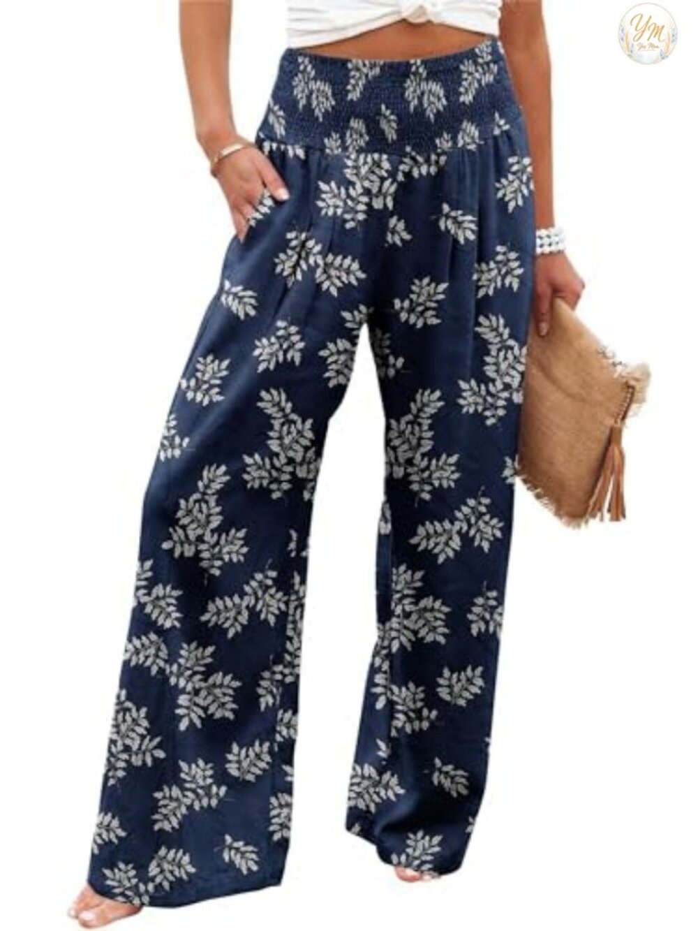 Wide Leg Palazzo Pants High Waisted Boho Flowy with Pockets
